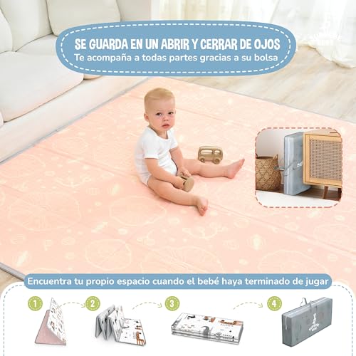Alfombra Bebê Acolchoada Dobrável 150x180x1cm – Ginásio Bebê – Manta de Jogos – Manta de Atividades Bebê Impermeável Reversivel – Tapete de Atividades – Ginásio Infantil – Presente para Bebê