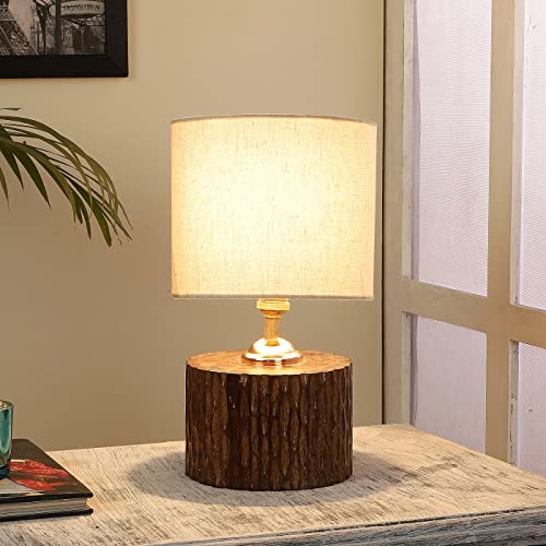 Image of tu casa Table Lamps with Mango Wood Base & Flex Cotton Shades for Home Decor, Bedrooms, Living Room, Gifting, Diwali Decoration, Dining Space, Study Room, Hall (Height- 31cm) - Bulb not Included