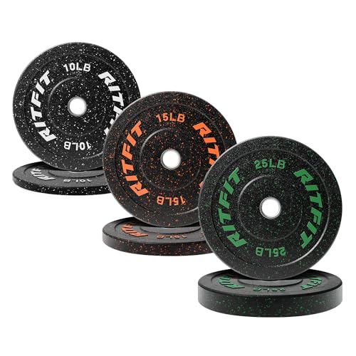 RitFit Bumper Plates, Colored Fleck-Rubber Weight Plates with Steel Insert, 2-inch Olympic Weight Plates for Weight Lifting and Strength Training (Single, Pair & Set) (100 Set)