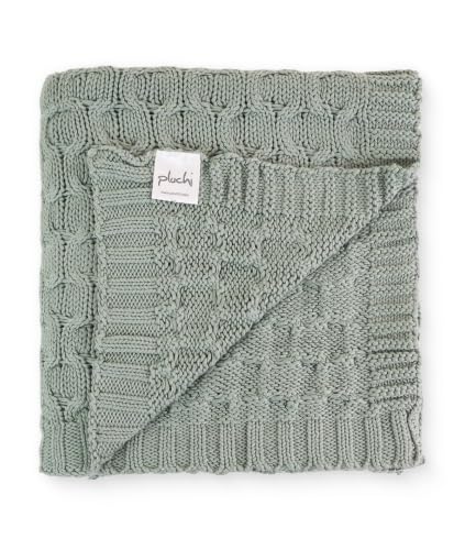 Image of Pluchi Kelly Knit Cotton Knitted Textured All Season AC Throw Blanket for Sofa (Luxurious,125cm X 150cm, 49 x 59 Inches) (Lily Pad Blue)