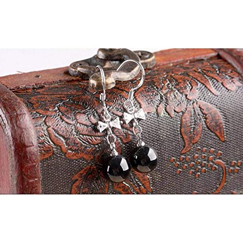 Pendientes de mujer de plata de ley 925 con lazo de cristal negro de alta joyería 2
