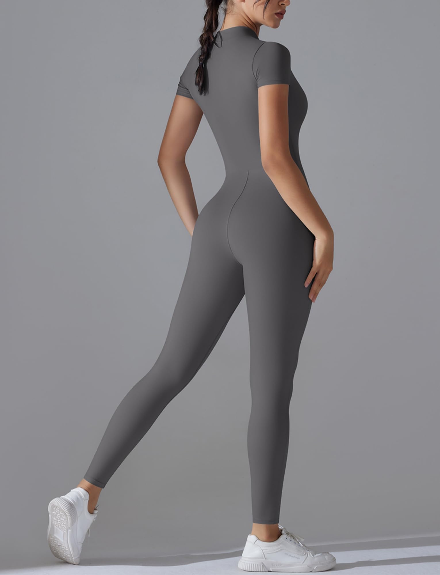 SEAUR Enterizo de yoga para mujer, body deportivo de manga corta, traje de fitness, ropa deportiva, gimnasio, yoga, entrenamiento, gris, S