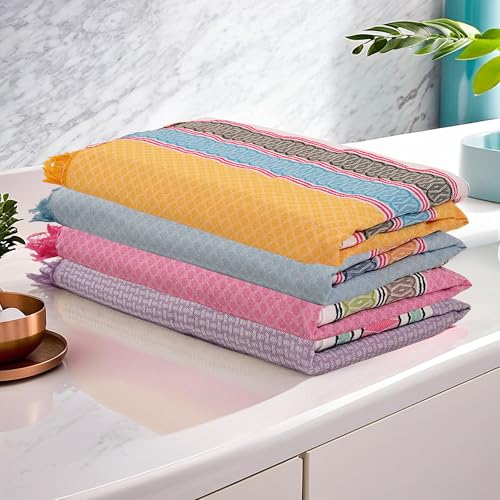 Image of Kuber Industries Pack of 4 Cotton Bath Towel for Women | Unisex Swimming & Bathing Towel | 30x60 Inch | Travel Cotton Towel & Gamcha | Assorted