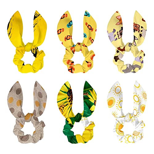 Chouchous pour cheveux femme jaune soleil avec nœud papillon élastique pour queue de cheval x6
