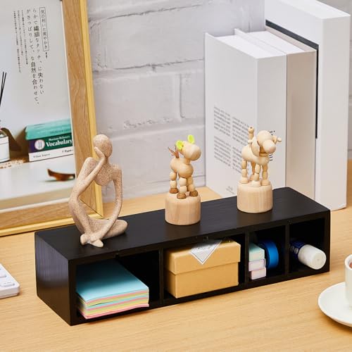 Image of Jetec Wooden Pencil Pen Holder for Desk 6 Compartments Cosmetic Makeup Brush Stationery Office Desktop Organizers for Countertop Adjustable Silverware Caddy for Party, Art Supplies, Home Decor(Black)