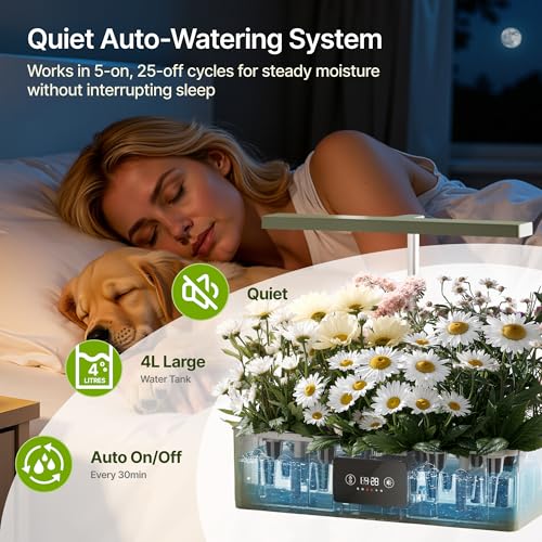 Image of SUNCOZE Hydroponics Growing System Kit with 24W Dimmable LED Light, Green