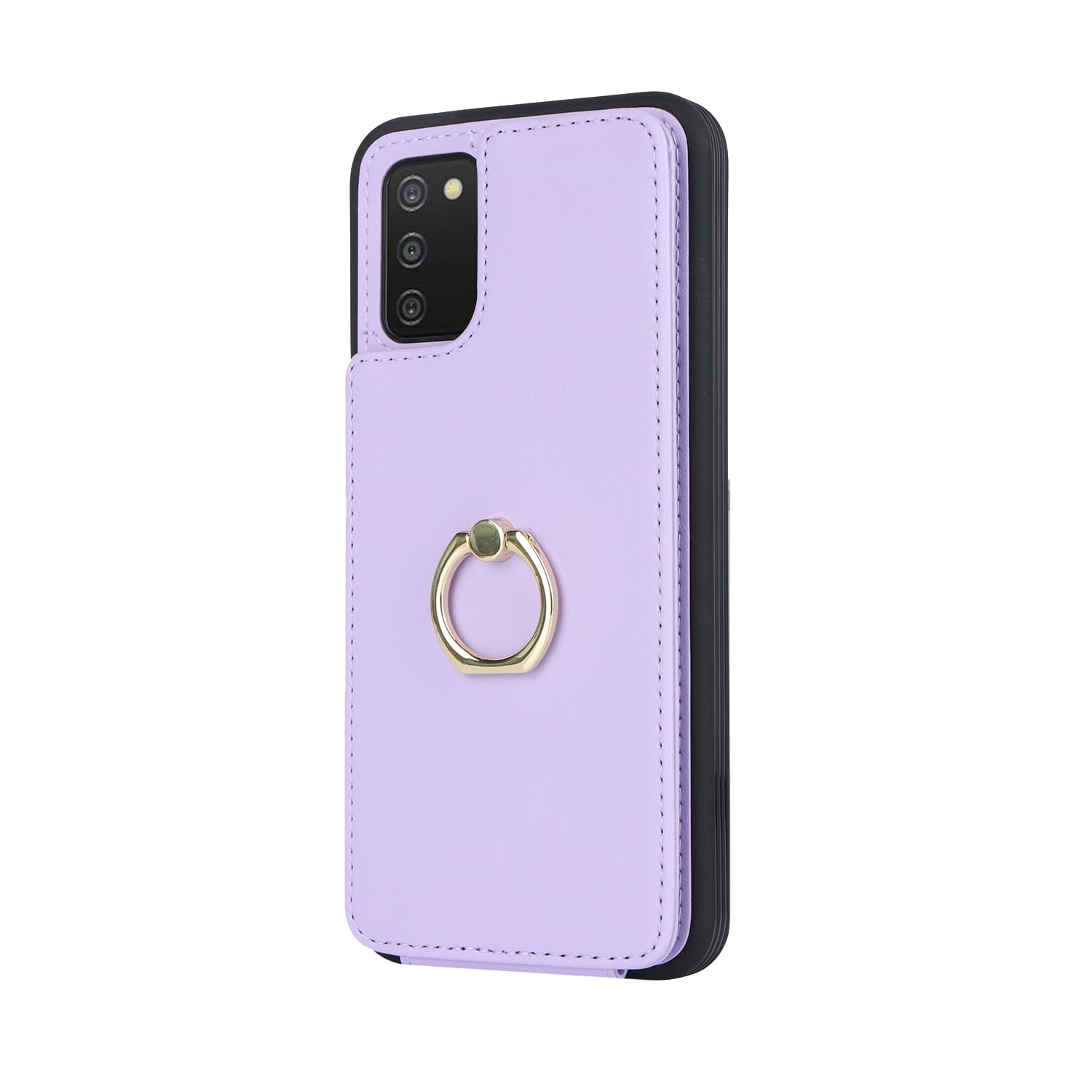 Lipvina Funda para Samsung Galaxy A03s con tarjetero, funda para Galaxy A03s para mujer, tarjetero de crédito, soporte de anillo y bloqueo RFID para teléfono de 6.5 pulgadas (morado)