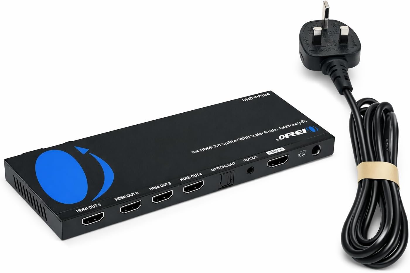 OREI 1x4 2.0 HDMI Splitter with Scaler Audio Extractor 4 Ports with Full Ultra HDCP 2.4K at 60Hz & 3D Supports EDID Control - UHDS-104A