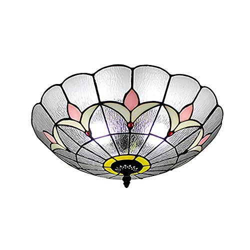 BAYCHEER Hanging Tiffany Lamps Flush Mount Light Glass Shade Ceiling Light Fixture 3 Lights Transparent Ceiling Mount Lighting for Bedroom, Kitchen Island, Dining Room, Farmhouse 15.75inch