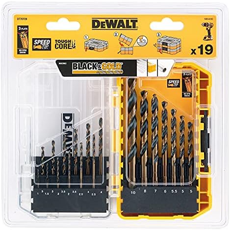 DEWALT DEWDT70728QZ 19PC HSS BLACK AND GOLD DRILL SET, Black/Yellow, 23.6 cm*23.6 cm*3.72 cm