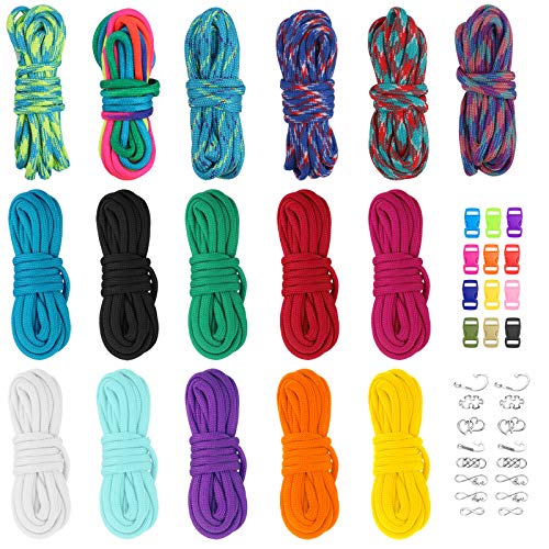Hileyu Parachute Cord 16 Colors 10 Feet Paracord Cord 550 Multifunction Type III Paracord Ropes 550lb Survival Paracord Random Combo Crafting Kit 7 Strand Cord Tent Rope Outdoor Survival Rope