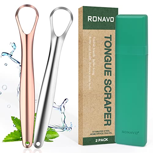 Image of RONAVO Tongue Scraper for Sensitive Gag Reflex - Small Size Design, Ultra-Thin & Gentle, Compact Head for Less Trigger, Effective Bad Breath Remover, Oral Care Tool