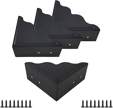 Black Metal Corner Protector 3.7 x 3.7 x 1.5 Inch 4 Pack Decor Corner Guard