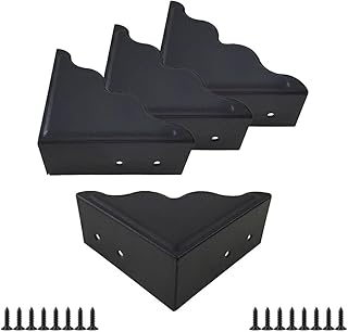 Black Metal Corner Protector 3.7 x 3.7 x 1.5 Inch Pack of 4, Vintage Decorative Corner Guards forTable, Barn Sliding Door,Wood Frames, Boxes, Desk Furniture Angle Edge Protection
