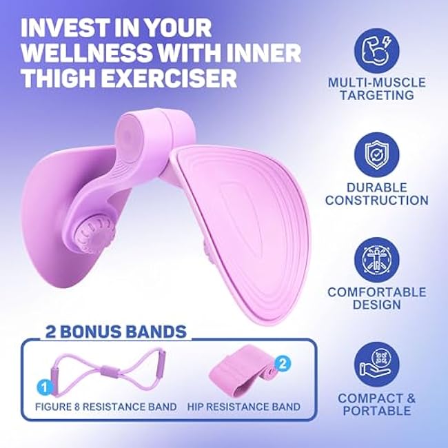 Thigh Master for Women, Pelvic Floor Exercise Devices, Kegel Exerciser Pelvic Floor Muscle, Inner Thigh Exerciser, Kegel Exercise, Thigh Trainer with Extra Figure and Hip Resistance Bands