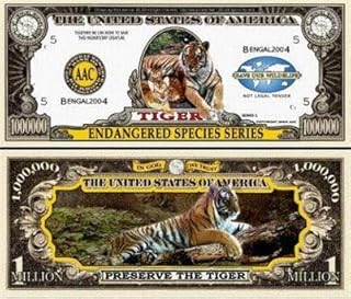 ENDANGERED TIGER MILLION DOLLAR BILL (5 bills)