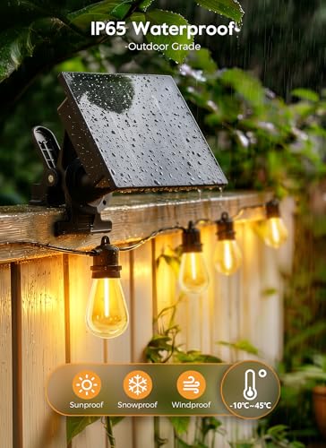 Image of Minetom 58FT Solar String Lights Outdoor Waterproof, 17 LED S14 Shatterproof Bulb, Patio Lights with Remote Type-C Port Timable, 3 Light Modes Dimmable Solar String Lights for Outside, Yard, Camping
