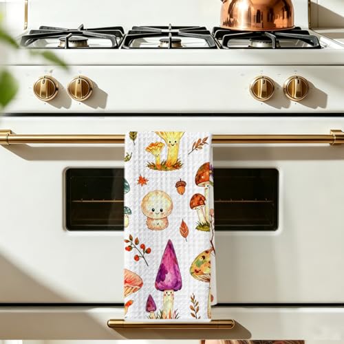 Image of Hanamiya Na Mushroom Cat Kitchen Towels 24x14 Inch, Cute Mushroom Reusable Dish Towels for Kitchen Bathroom Decor, Waffle Weave Hand Cloth Tea Towel, Cat Lover Gifts for Women Girls Friend