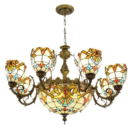 Lampadario a Sospensione a LED in Stile Barocco, con Paralume in Vetro colorato, multi-11 luci, Lampada da soffitto Vintage per Soggiorno, Camera da Letto, Sala da Pranzo, Cucina