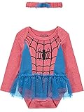 Marvel Baby Girls' Captain America and Spiderman Bodysuit with Tutu Skirt and Headband (Red/Blue,...