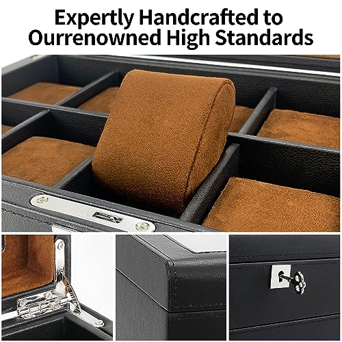 HELMDY Boîte à montres avec tiroir de valet – Organiseur de luxe à 10 emplacements, doublure en microsuède, support d'accessoires pour homme, boîte à bijoux, organisateur de bijoux (noir) – vue 3
