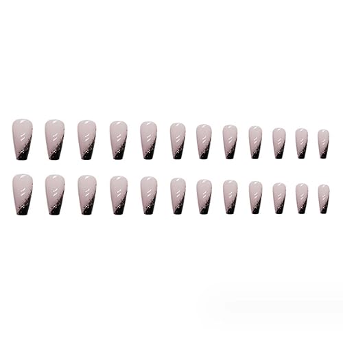 Miniatura 5 de YoYoee Uñas postizas medianas a presión con forma de ataúd francesas, uñas postizas acrílicas brillantes, reutilizables, para mujeres y niñas, 24