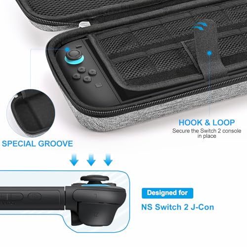 Image of innoAura Switch 2 Case 14-in-1 Bundle for NS Switch 2 (2025), with Carrying Case, Protective Cover, Thumb Grips, Screen Protector, Cute Pendant and Sticker, Gray