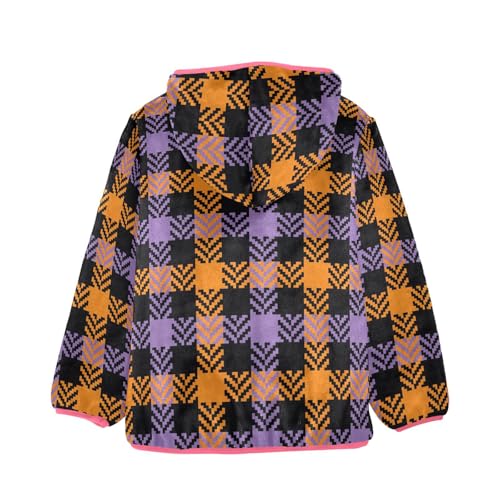 GuoChe Halloween Buffalo Plaid Tartan Check Scotland Purple Orange Sherpa Coat2