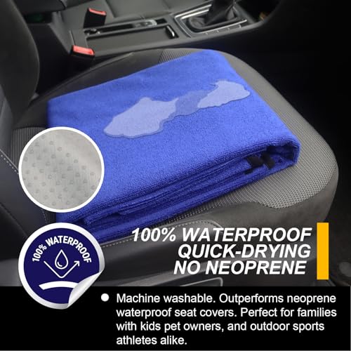 Image of Back Seat Cover for Car Trucks Van SUV Jeep,Waterproof Rear Bench Towel Seat Covers for Dogs and Kids,Automotive Backseat Protector (Blue)