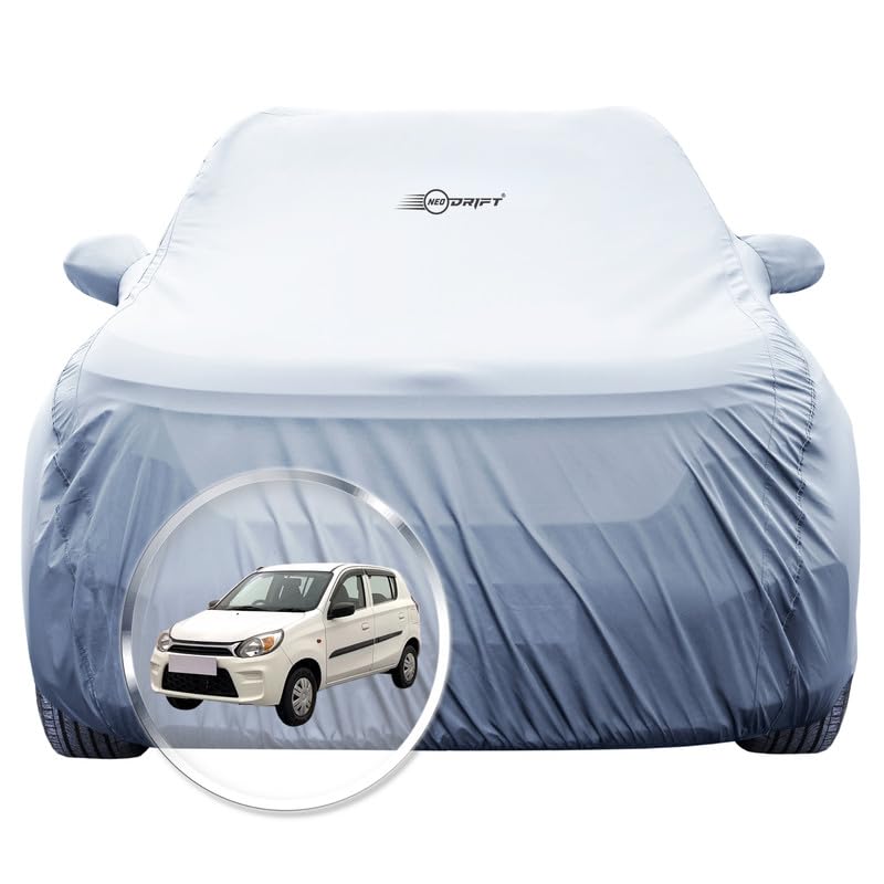 Image of NEODRIFT 'SilverTech' Car Cover for Maruti Suzuki Alto 800 (100% Water-Resistant, All Weather Protection, Tailored Fit, Precision-Fit & Breathable Fabric) (Colour: Silver)