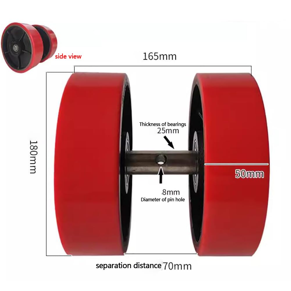 Komplettes Lastrollenset mit Kugellagern, 2 Lenkrädern (180 x 50 mm), 4 vorderen Lastrollen (80 x 70 mm, PU-Räder), hohe Tragfähigkeit 3000 kg, 6-teilig