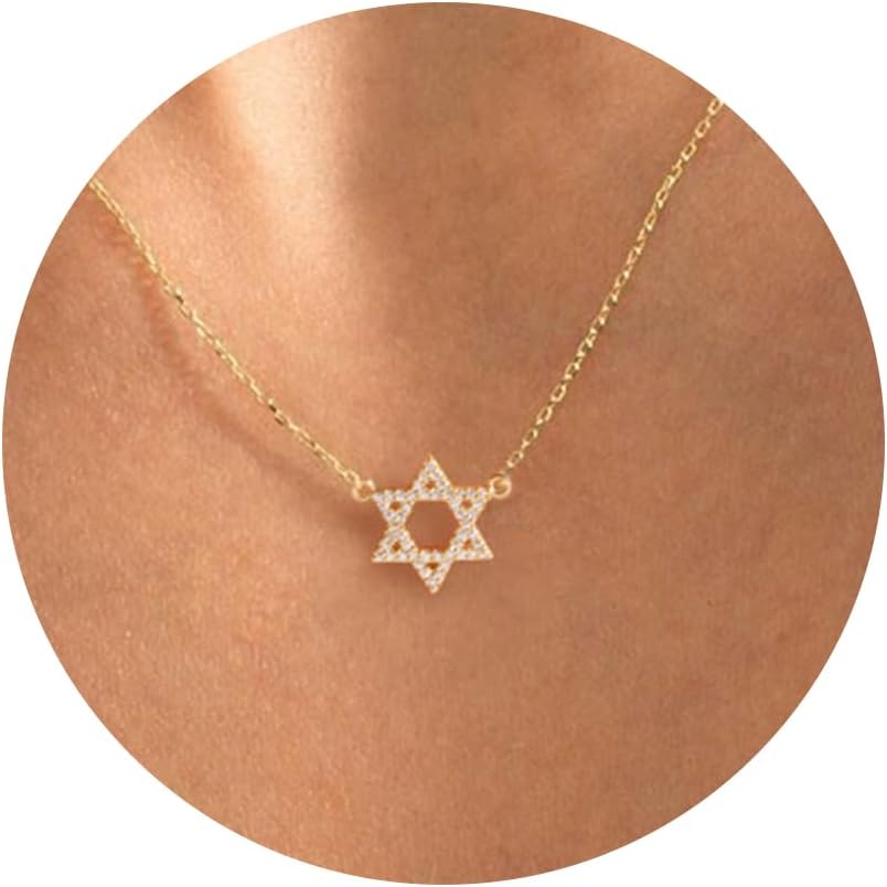 LLWOM Gold Necklace for Women-14k Gold Plated Infinity Necklace Star Of David Necklace Evil Eye Cross Pendants Heart Dainty Gold Necklace For Women