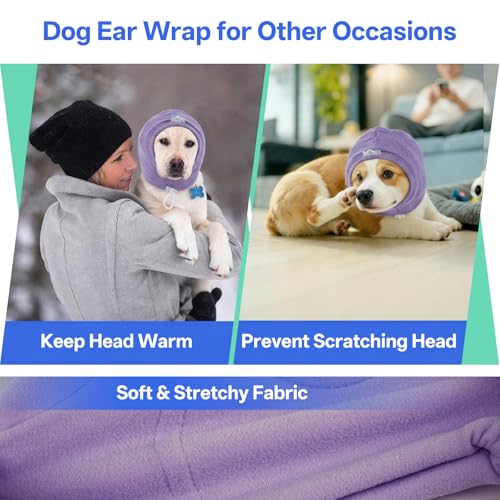 Image of MIGOHI XL Dog Ear Muffs Hematoma with Soft Pad - No Shake Ear Wrap for Dogs, Ear Protection for Dogs Noise Anxiety,Adjustable Dog Head Cover for Separation,Vet Visit,XL,Purple