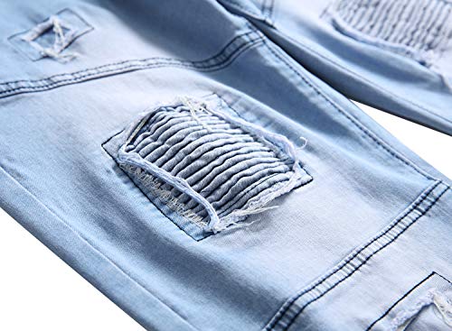 DANT BULUN Men's Ripped Slim Straight Fit Moto Biker Jeans with Zipper Deco4