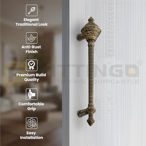 Image of Royal Gada Door Handle for Main Door /22 Inch Traditional Main Door Handle /Pull Push Handle for Home /Office /Hotels Doors - (Hole to Hole 450mm, Pack of 1) - Antique Matt- 3 Years Warranty