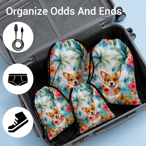 Image of Tropical Corgi Drawstring Storage Pouch Cloth Shoe Bags for Travel Sport