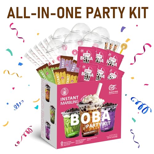 O's Bubble Boba Tea Kit - Bubble Tea Kit - All in One Boba Kit for Boba Tea Lovers - Boba Party Kit for Boba Drinks - Boba Kit for Kids - 6 Servings Includes Cups, Straws, Stirrer (Party Kit Variety