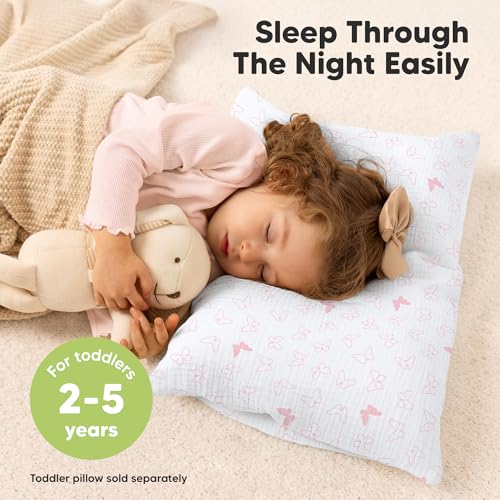 Image of KeaBabies Cotton Muslin Toddler Pillowcase 13x18 Only, 2-Pack (Flutter) | Organic Cotton Muslin Pillow Case for Kids, Girls, Boys, Small Travel Size Cover, Soft,Breathable Toddler Pillow Not Included