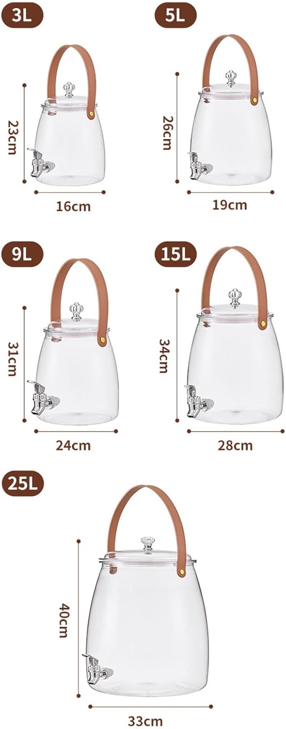 蛇口付きドリンクディスペンサー、 ガラスドリンクジャー、シール蓋、 広口飲料サーバー ジュース ティー ウェディング用(15L)