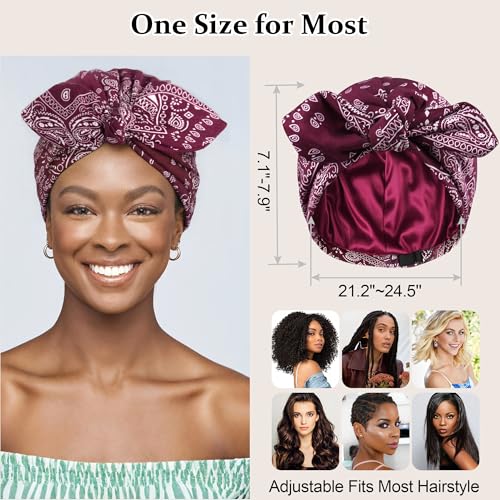 Image of Ababalaya Satin Lined Beanies for Women Chemo Headwear Silky Lined Cotton Sleeping Cap
