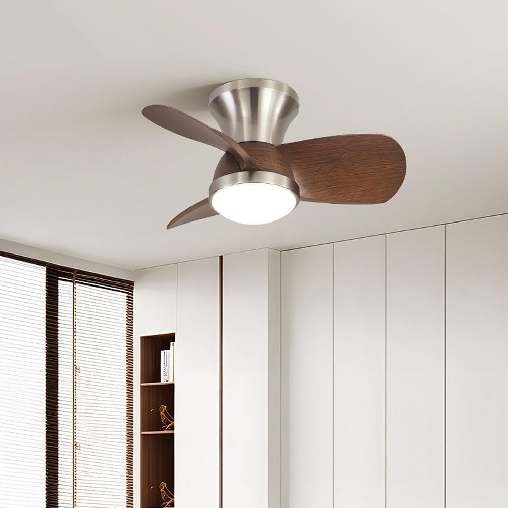 Ceiling Fans With Lights And Remote 21.65Inch Low Profile Flush Mount Ceiling Fan With 6 Speeds & 3 Color Dimmable LED Fan Light Quiet Ceiling Fan Lighting For Bedroom Living Room Kitchen Garage