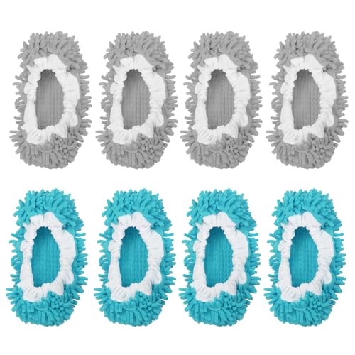 Image of MECCANIXITY Mop Slippers Washable Microfiber Floor Cleaning Shoes Cover Chenille Duster Foot Socks Tools for House Clean, Grey /Blue 8 Pack