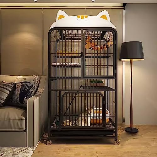 Cat Cages Indoor Litter Dog Playpens Caves Houses Box Kitten Cage Cats Outdoor Enclosures,Large Cat Cage with Roller Bottom, Ladder & Tray - Metal Enclosure for Kittens & Small Animals, Idea