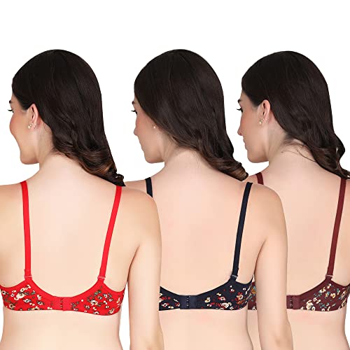 Image of Women Padded Printed Bra - Made of Pure Cotton Full Coverage Non Wired Seamless Pushup Soft Cup for T-Shirt Saree Dress Sports Garment for Daily Use Everyday Black