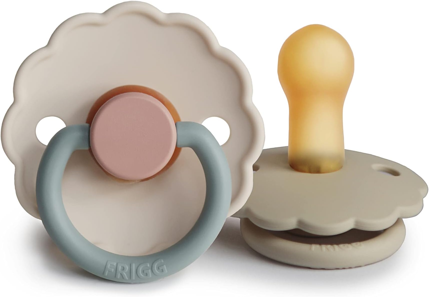 FRIGGDaisy Natural Rubber Baby Pacifier | Made in Denmark | BPA-Free (Cotton Candy/Sandstone, 6-18 Months) 2-Pack