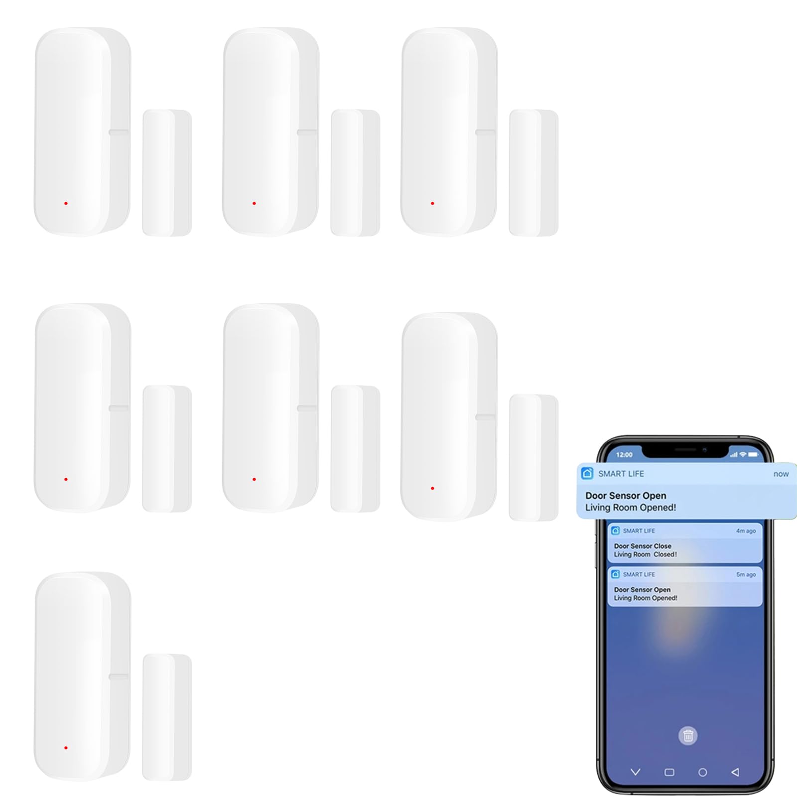 Sensor de puerta inteligente 7xZigbee, sensor de ventana de puerta: notificaciones push de la aplicación de alarma de sensor de ventana de puerta inalámbrico Tuya, sensor de contacto de ventana inalá