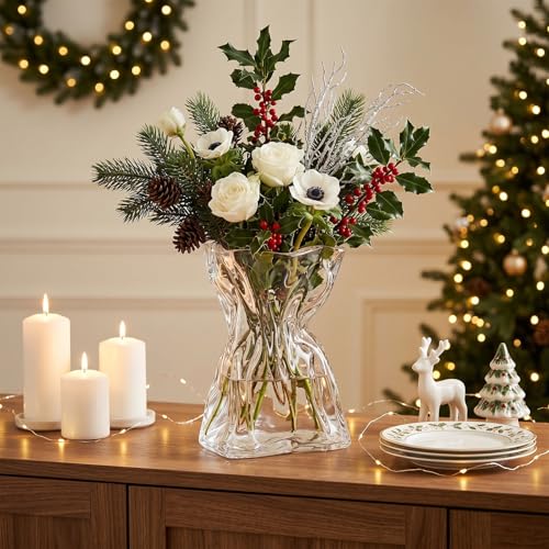 Jarrón de tulipanes de 20 cm moderno de cristal transparente para ramos y rosas de comedor 6