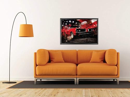 Classic American Muscle Car Retro Vintage Automóvil Bandera de Estados Unidos Patriótica Arte Moderno Pintura Decoración del Hogar Póster Impreso
