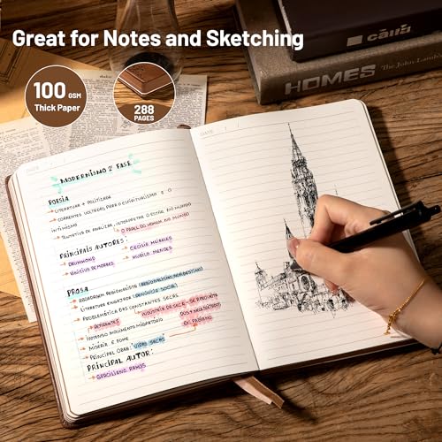 Image of CAGIE Compass Leather Notebook Journal for Men, 100 GSM 288 Pages Lined Journals for Writing, A5 Hardcover Journaling Notebooks Gift Set with Pen for Travel Office Daily Writing