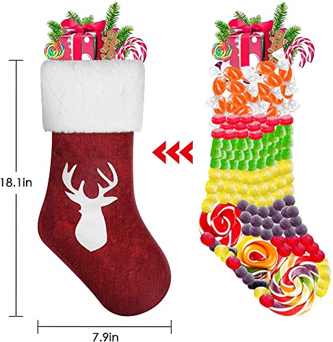 Christmas Stocking, 18" Set Of 4 Santa, Snowman, Reindeer, Xmas Character 3D Plush With Faux Fur Cuff Christmas Decorations And Party Accessory #TOP2